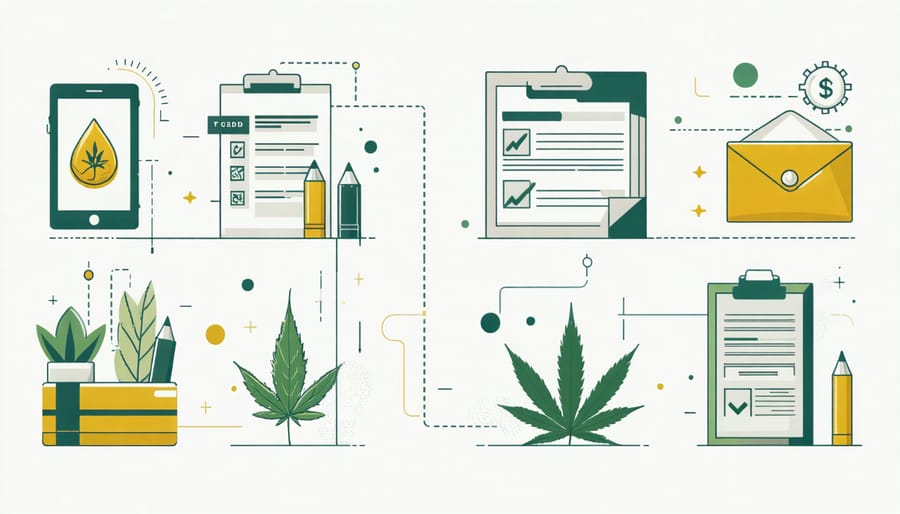 Infographic combining CBD business symbols with Canadian tax compliance requirements