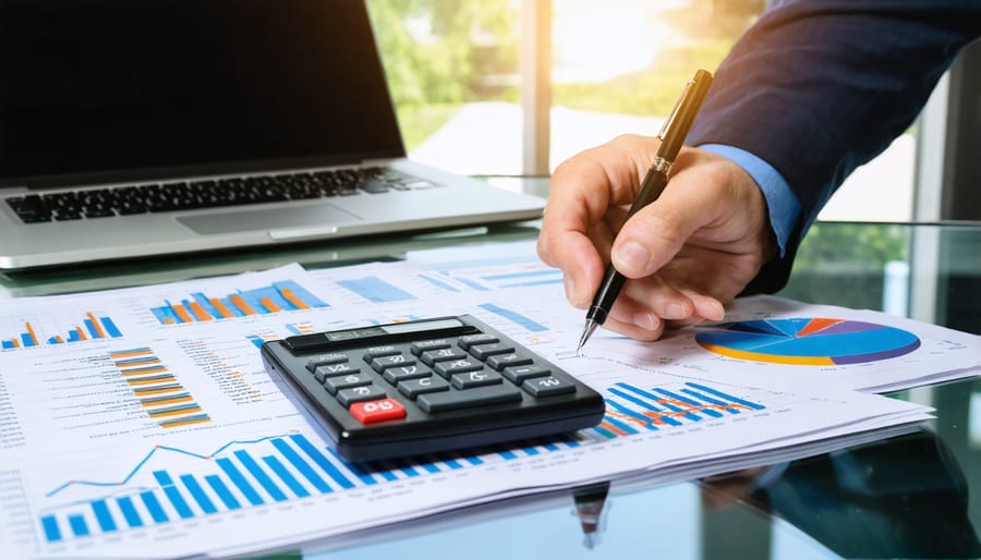 Tax professional analyzing CBD business financial statements and tax documents
