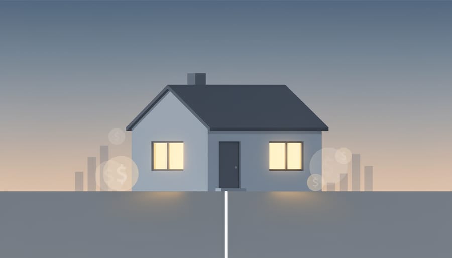 Exterior of a rental-style home with porch light glow at dusk