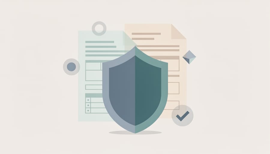 Clear glass shield held in front of stacked payroll documents representing protection and accuracy