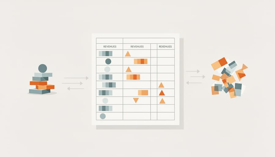 Open ledger book with scattered receipts and mismatched papers on an office desk